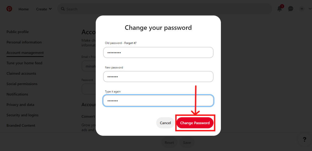 Change your password option