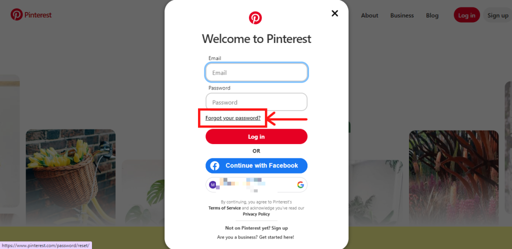 Forgot your Password option on website