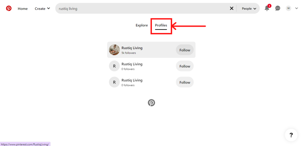 List of Profiles in search results