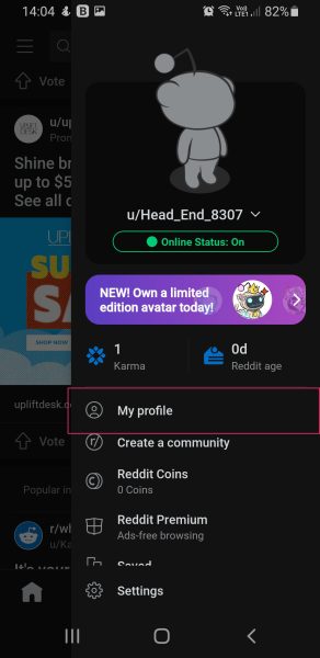 My Profile in the dropdown