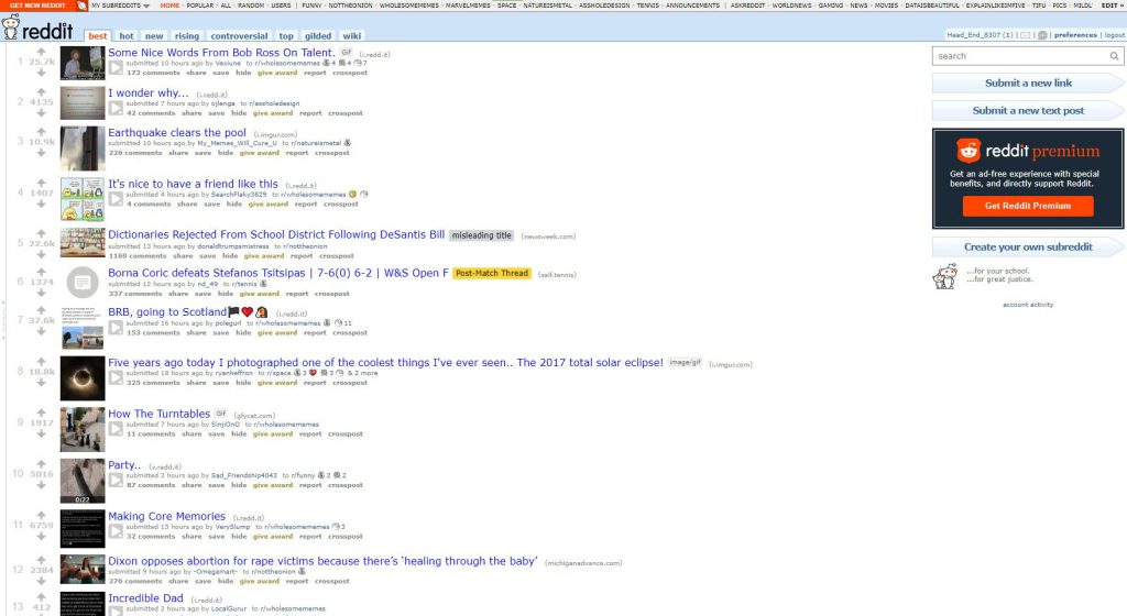 Old Reddit homepage