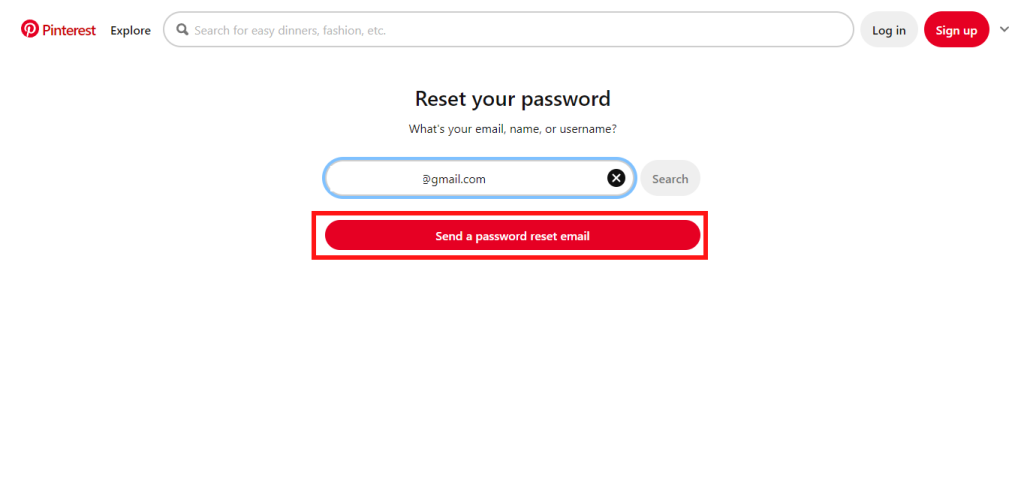 Password reset email request button