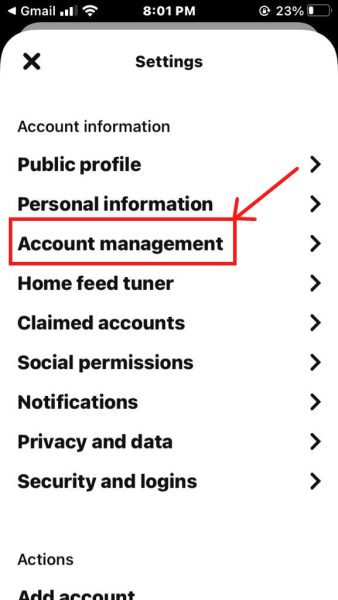Pinterest settings option