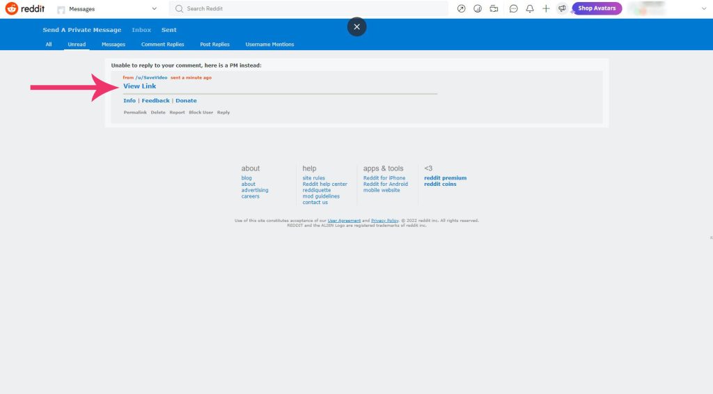 Private message by Reddit bot