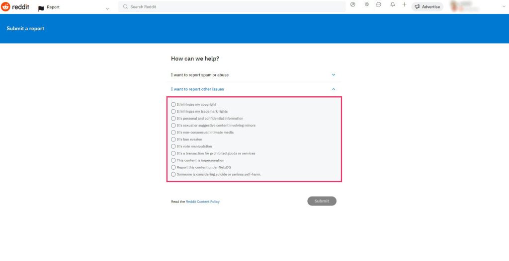 Reasons for reporting a subreddit