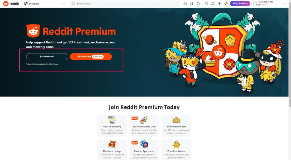 Reddit Premium plans