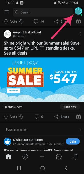 Reddit homepage on Reddit app