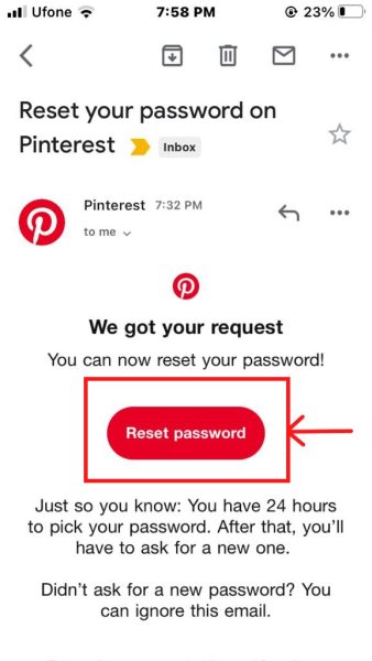 Reset password email