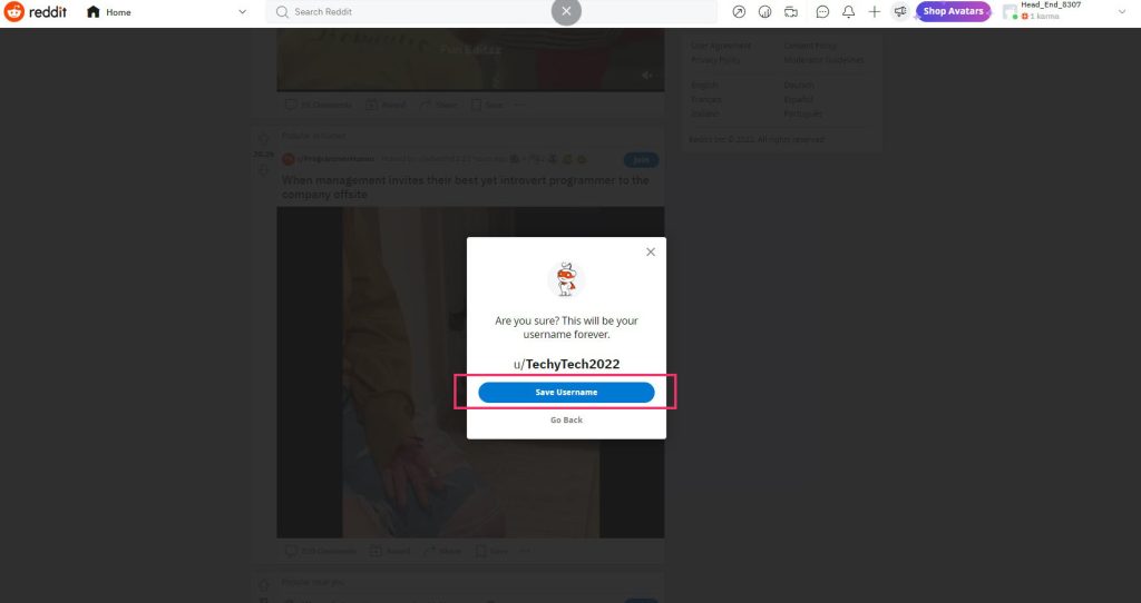 Save username