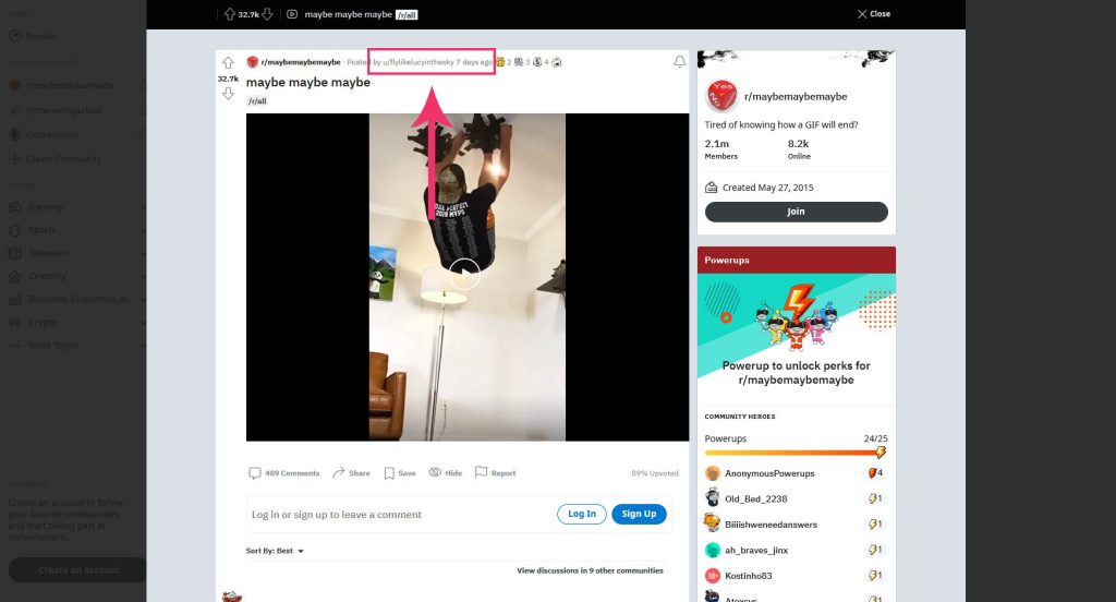 Time and username on a Reddit post