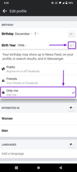 Birth year option