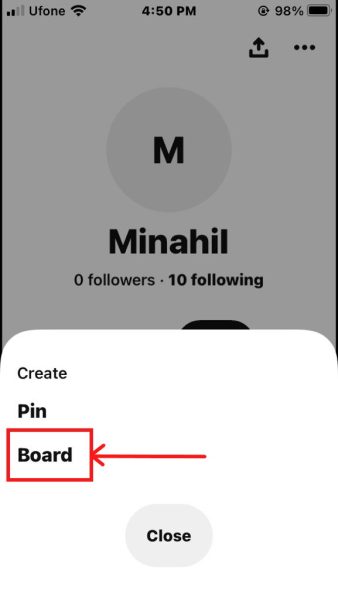 Create Board option
