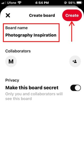 Create button