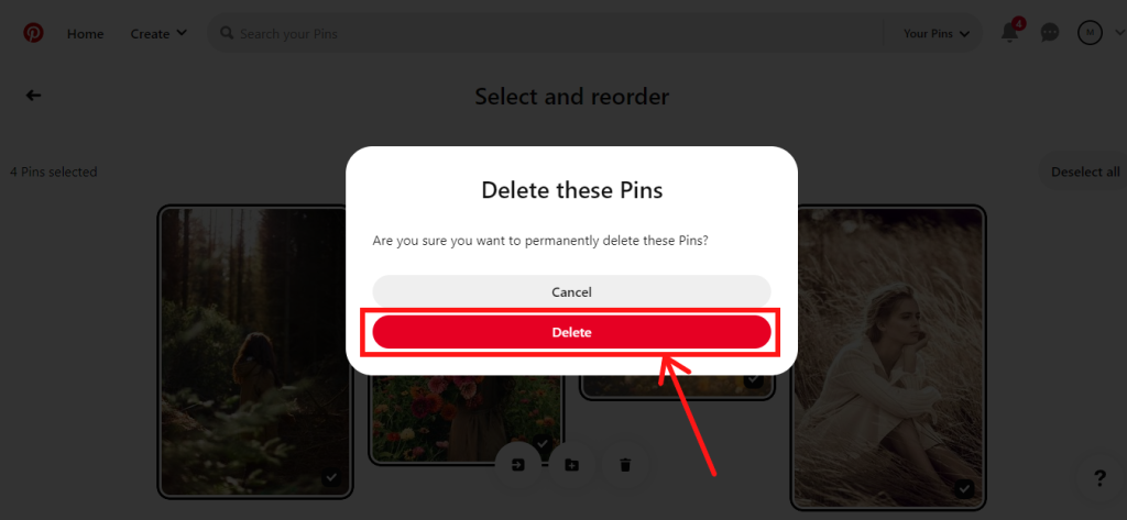 Delete these Pins message