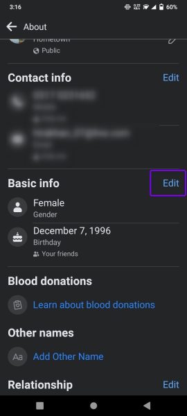Edit basic info