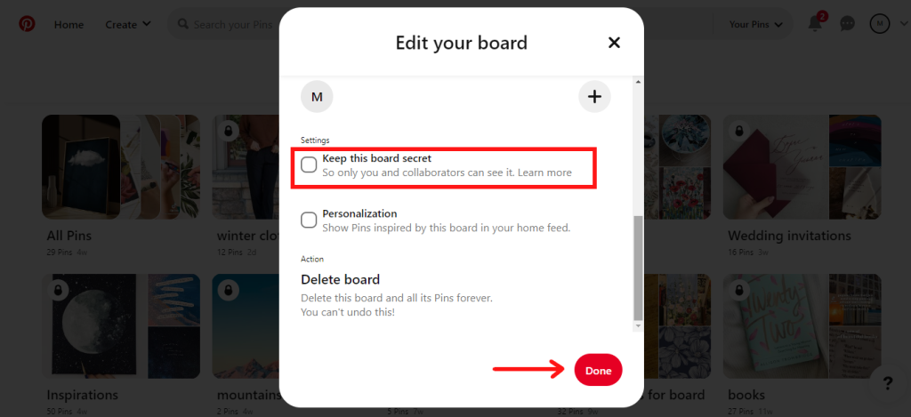 Edit your board option