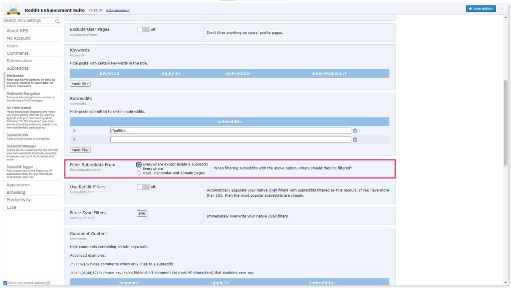 Filter Subreddits From