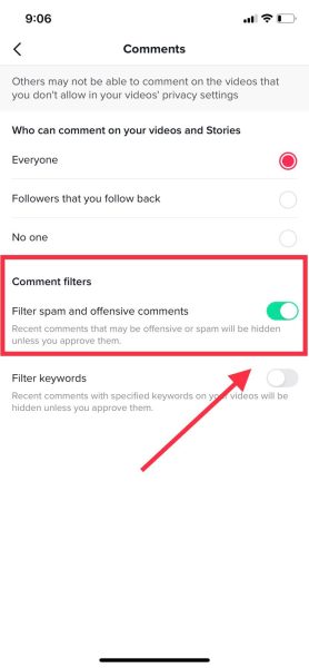 Filter offensive comments