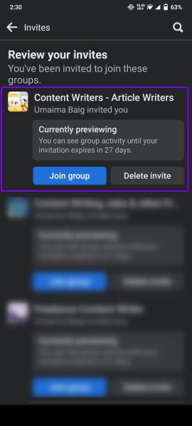 Group invite