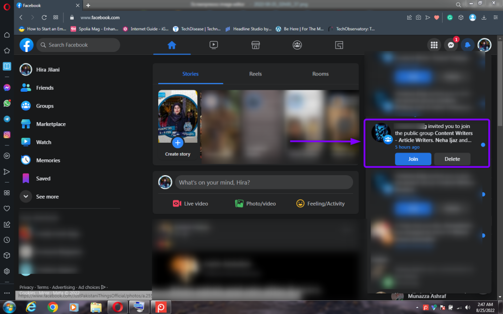 Group invite notification