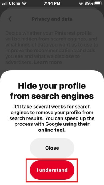 Hide your profile message