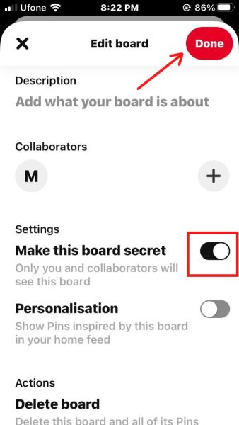 Make this board secret option