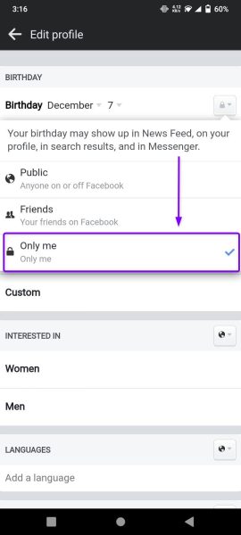Only me option