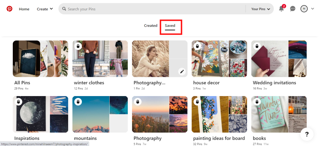 Pinterest Saved section