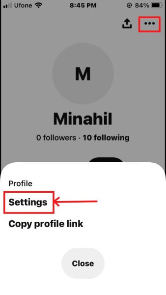 Pinterest app Settings