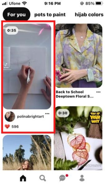Video on the Pinterest homepage