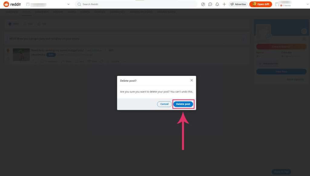 Delete the post on Reddit