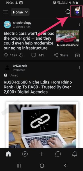 Profile icon on Reddit app
